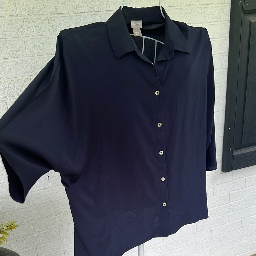Chico's Blue Dolman Sleeve Button Down Shirt